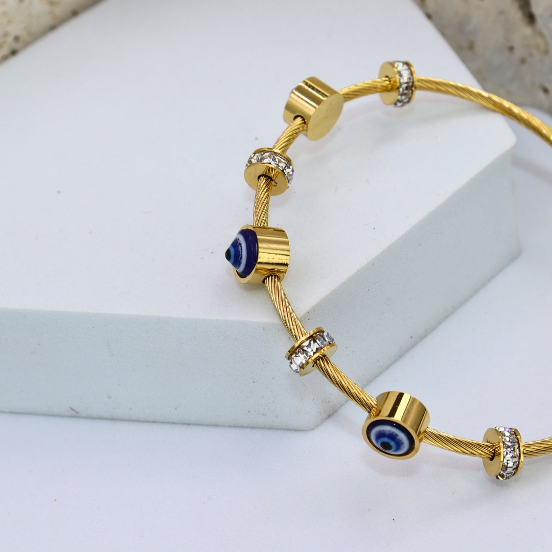 Evil Eye Stone Bangle Bracelet - Adorn-iq