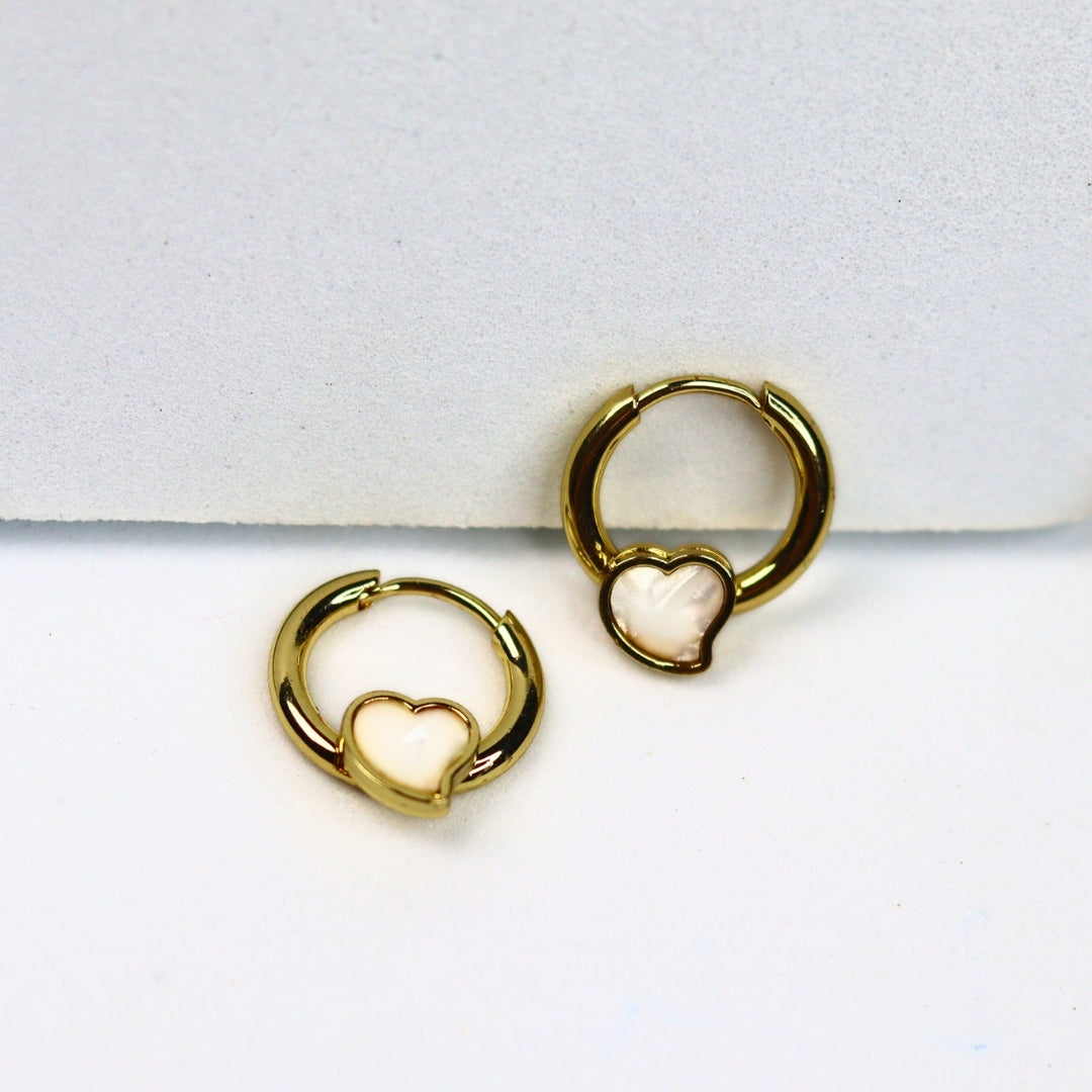 Mother Pearl Heart Huggies - Adorn-iq