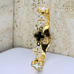 Black N White Clover Bangle Bracelet - Adorn-iq