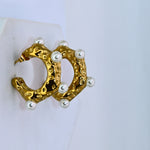 Chunky Half Pearl Hoops Earrings - Adorn-iq