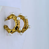 Chunky Half Pearl Hoops Earrings - Adorn-iq