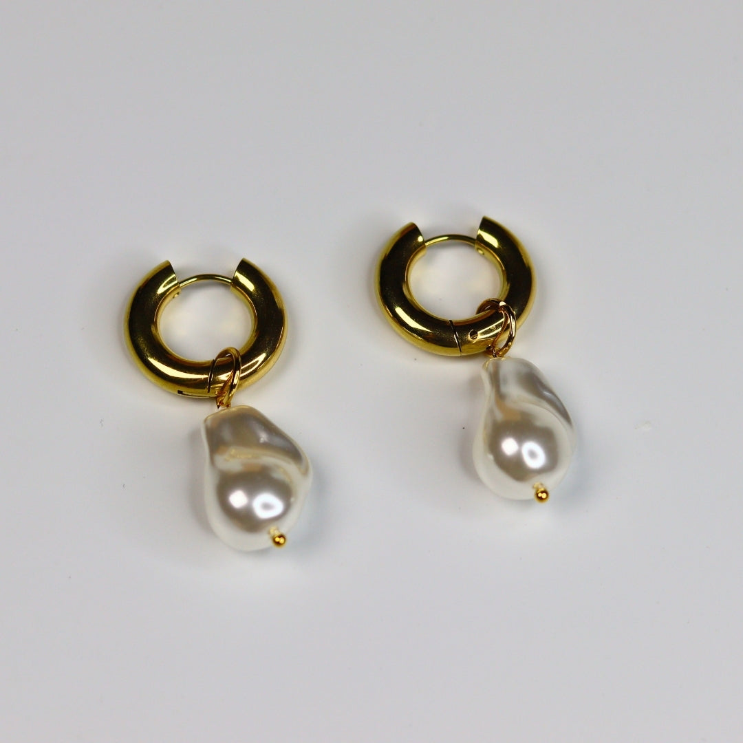 Chunky Pearl Drop Bali Hoops - Adorn-iq