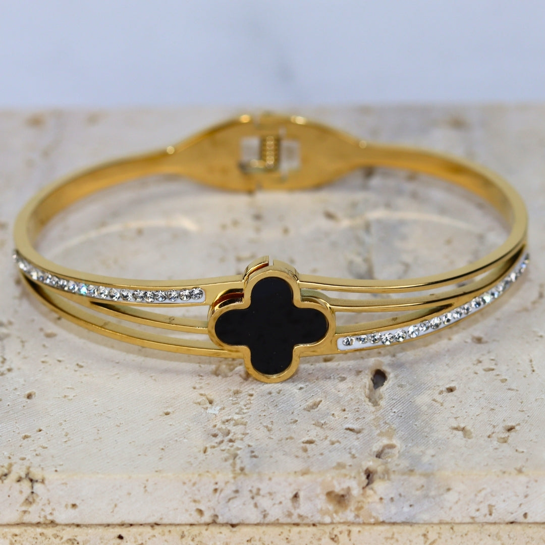 Clover Studded Bangle Bracelet - Adorn-iq