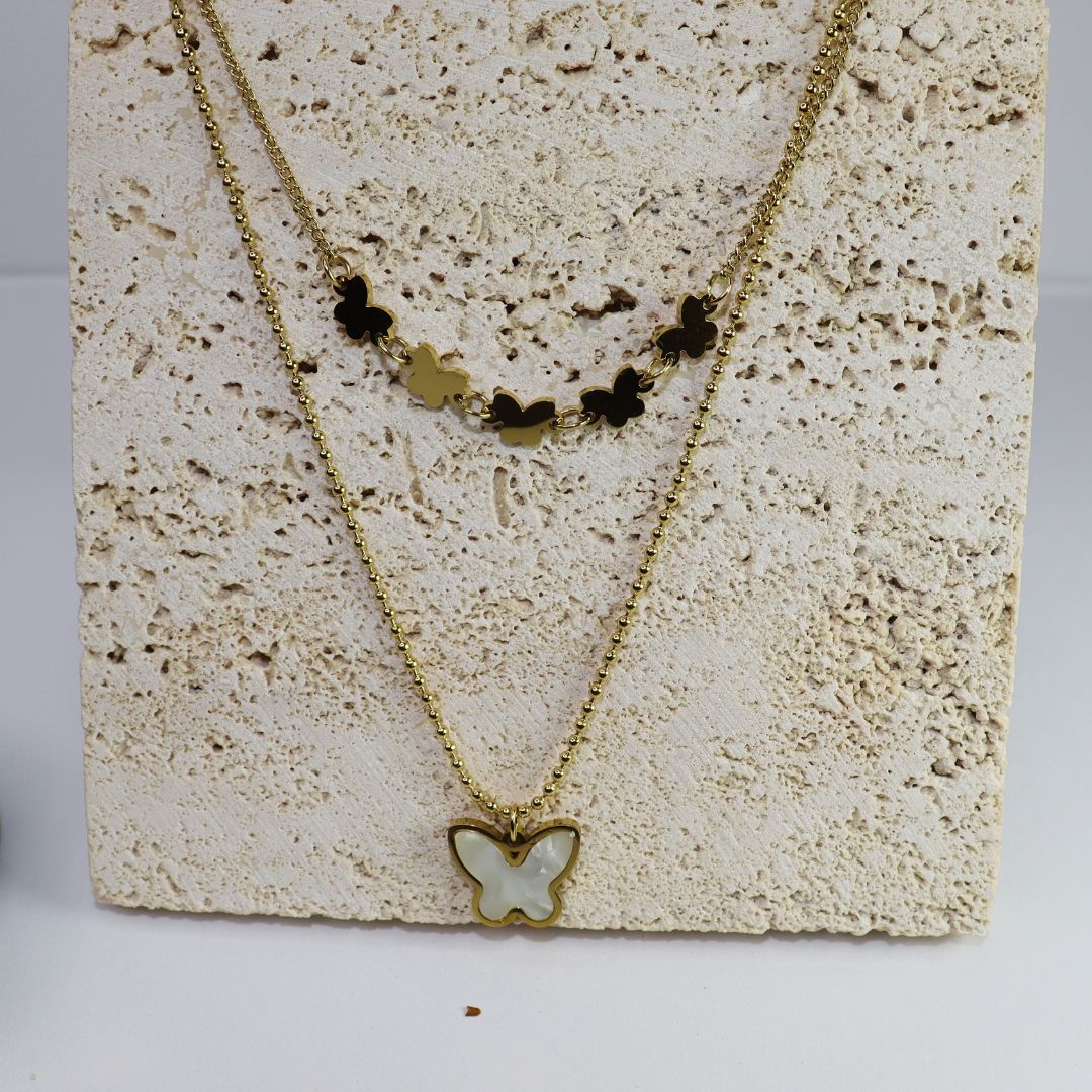 Double Layered Butterfly Charm Necklace - Adorn-iq