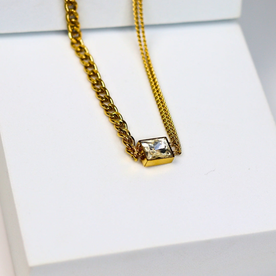 Dual Chain Clear Stone Necklace - Adorn-iq