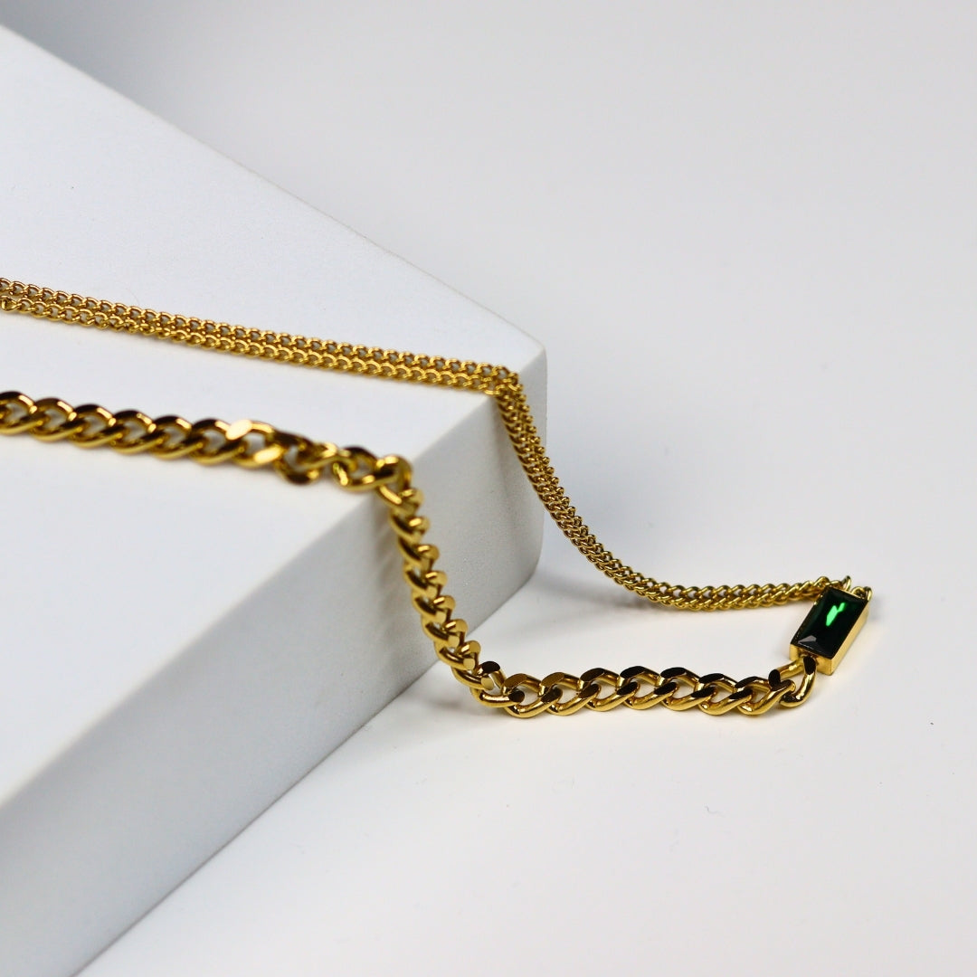 Dual Chain Emerald Necklace - Adorn-iq