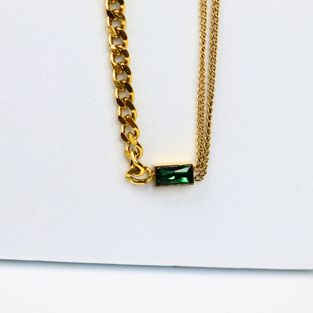 Dual Chain Emerald Necklace - Adorn-iq