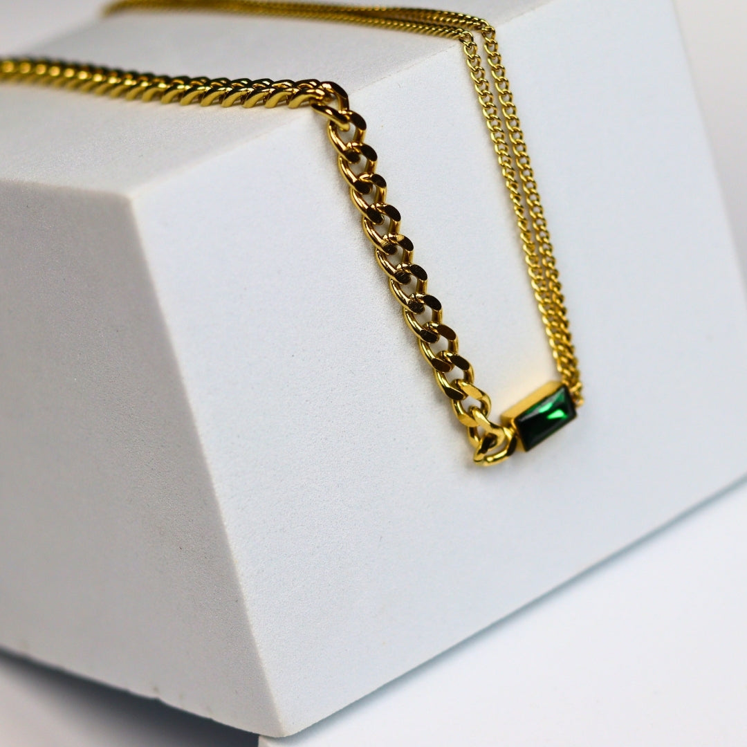 Dual Chain Emerald Necklace - Adorn-iq