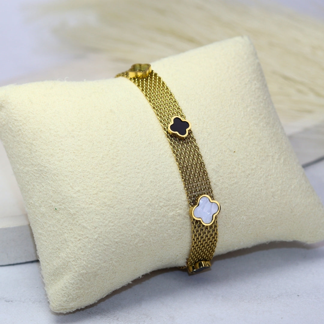 Dual Clover Band Chain Bracelet - Adorn-iq