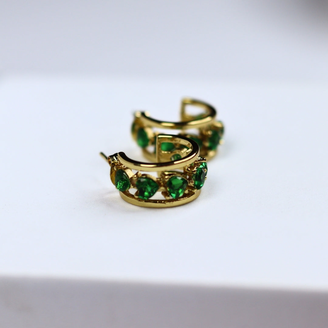 Emerald Heart Half Hoops - Adorn-iq