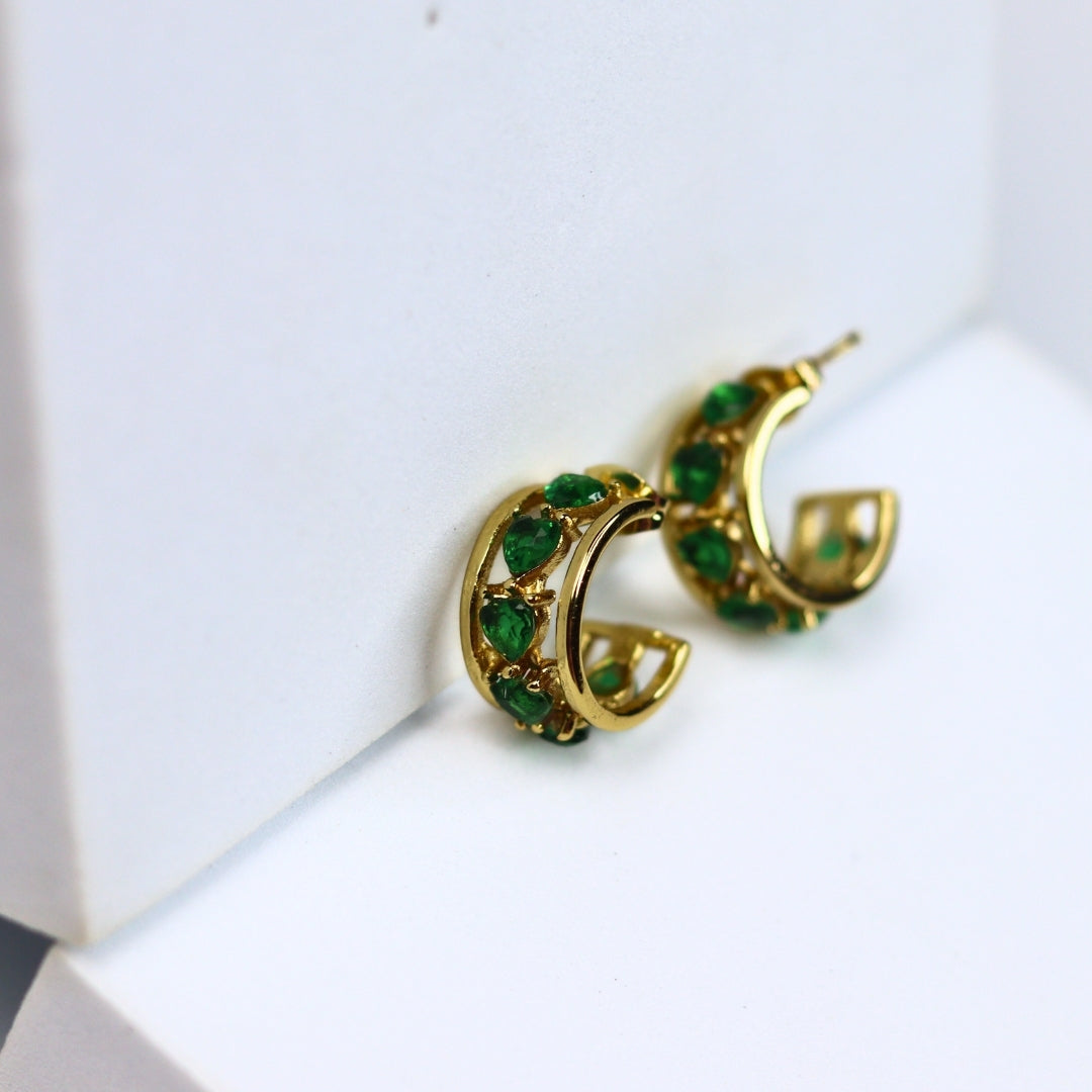 Emerald Heart Half Hoops - Adorn-iq