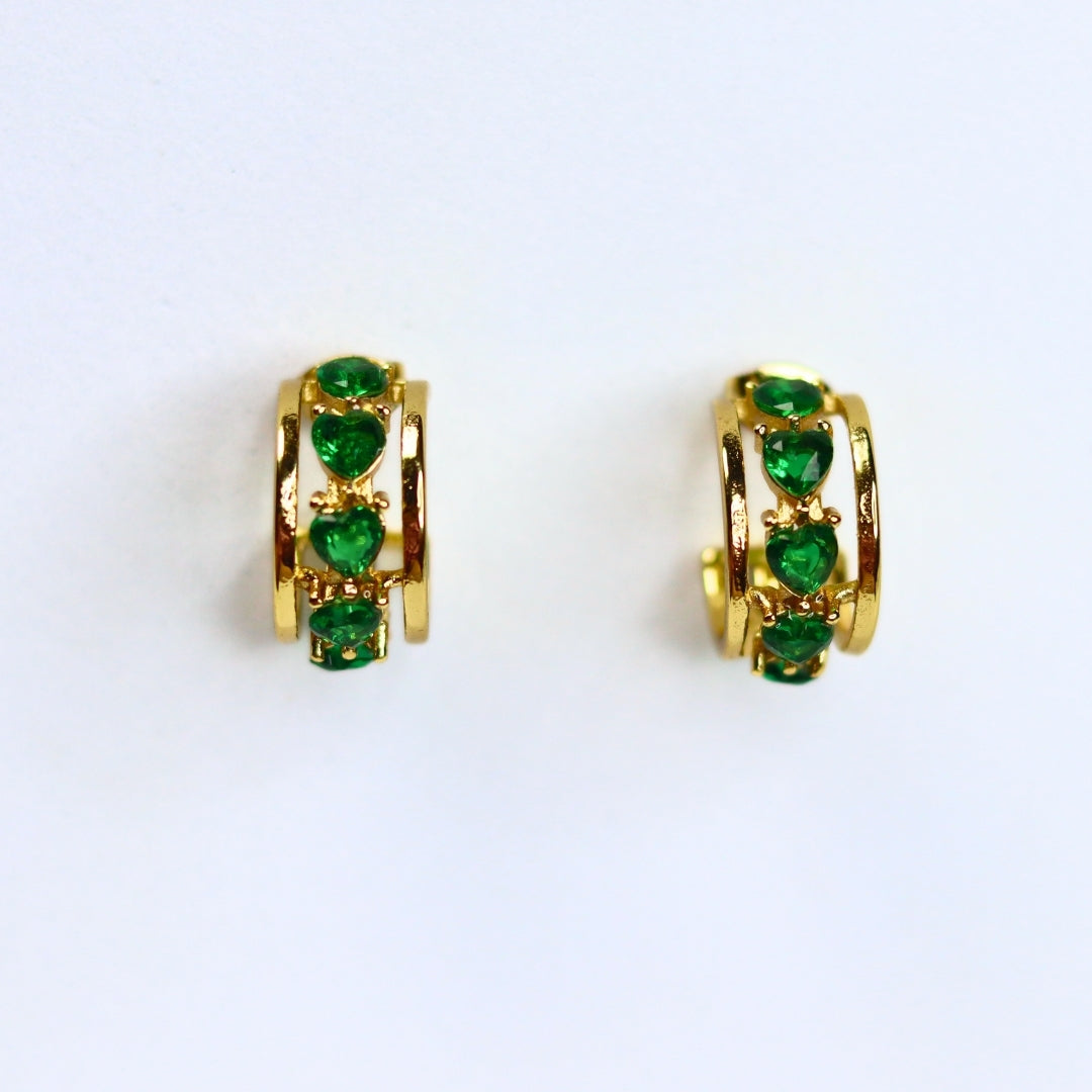 Emerald Heart Half Hoops - Adorn-iq