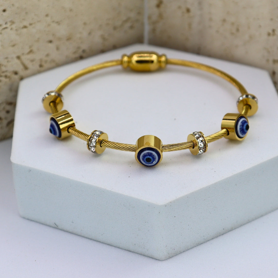 Evil Eye Stone Bangle Bracelet - Adorn-iq