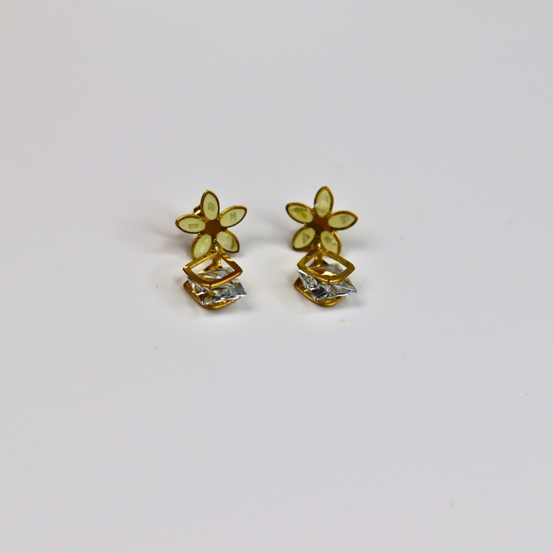 Floral Square Solitaire Earrings - Adorn-iq