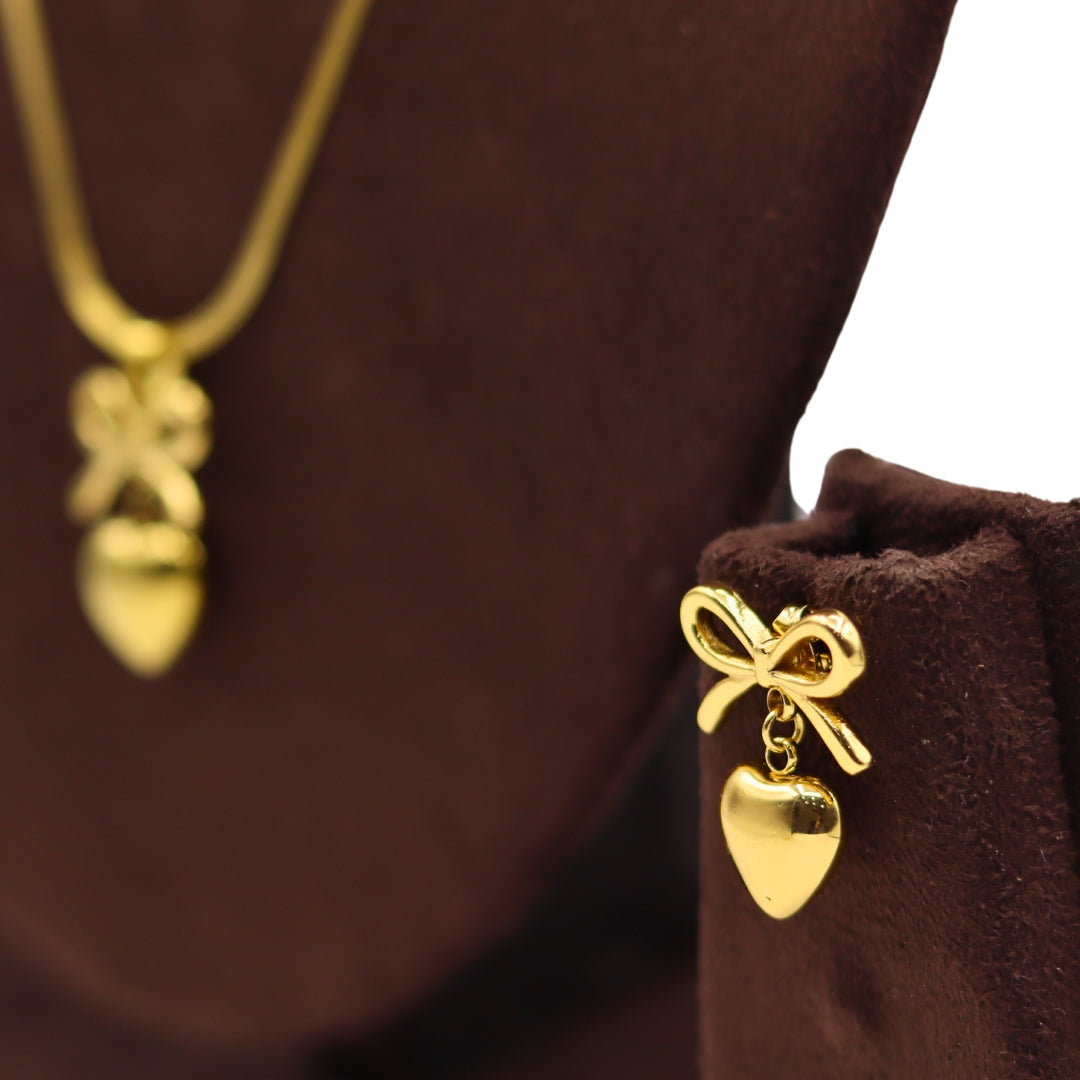 Gold Bow Heart Combo Set earrings