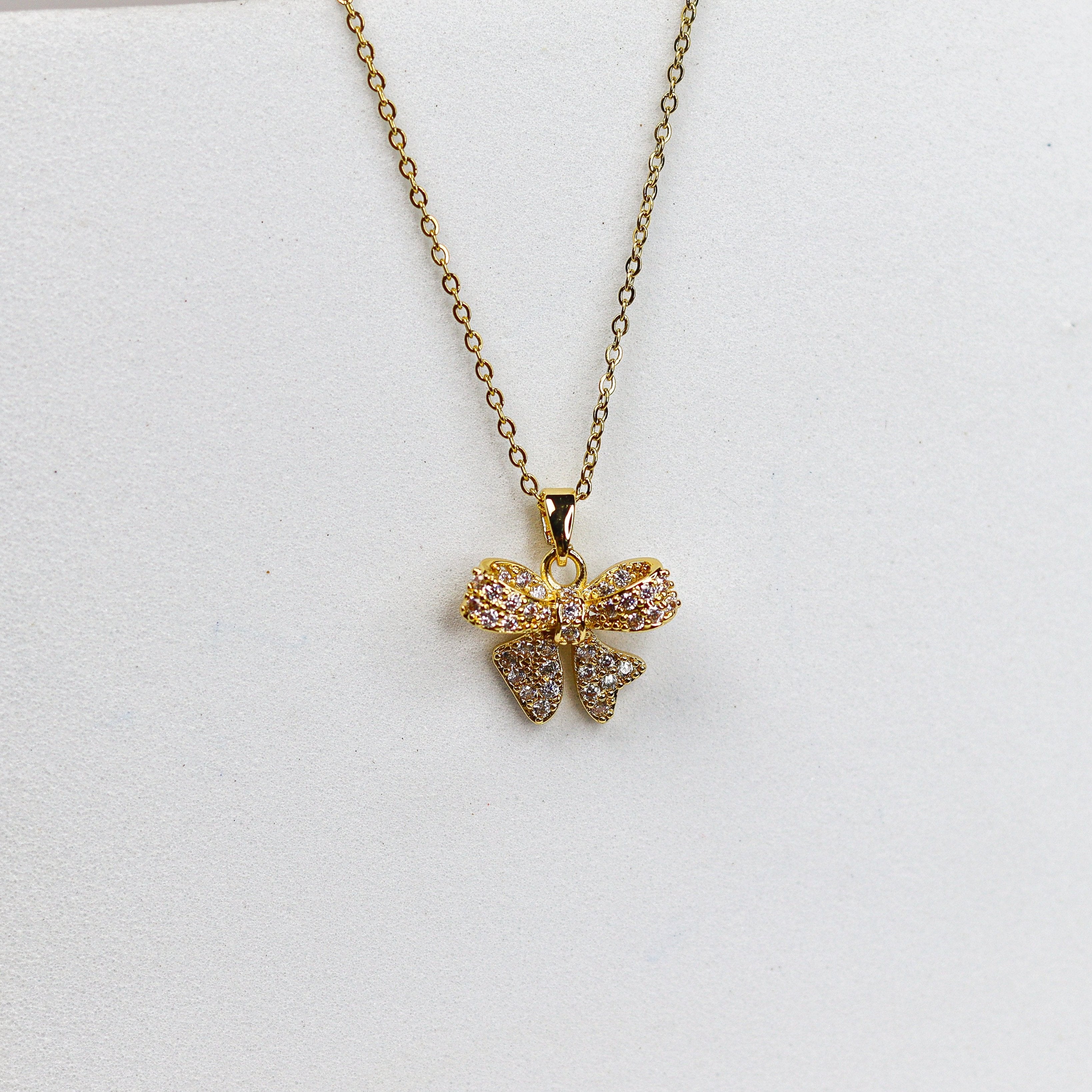 Sparkling Bow Necklace - Adorn-iq
