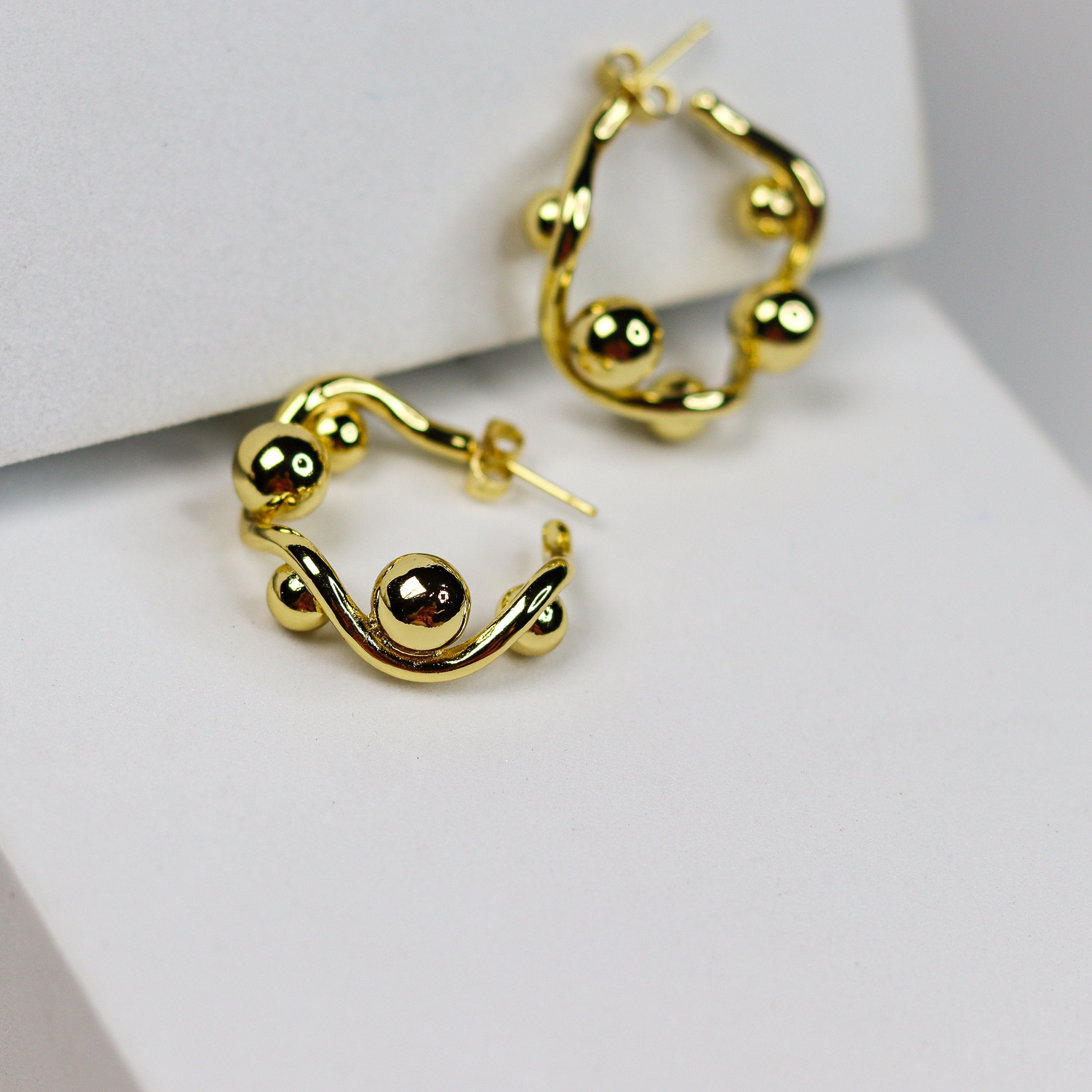 Golden Bubble Hoops - Adorn-iq