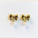Pearl Drop Bow Earrings