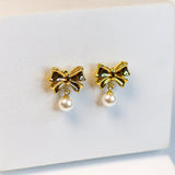 Pearl Drop Bow Earrings