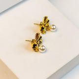 Pearl Drop Bow Earrings