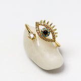 Studded Evil Eye Adjustable Ring