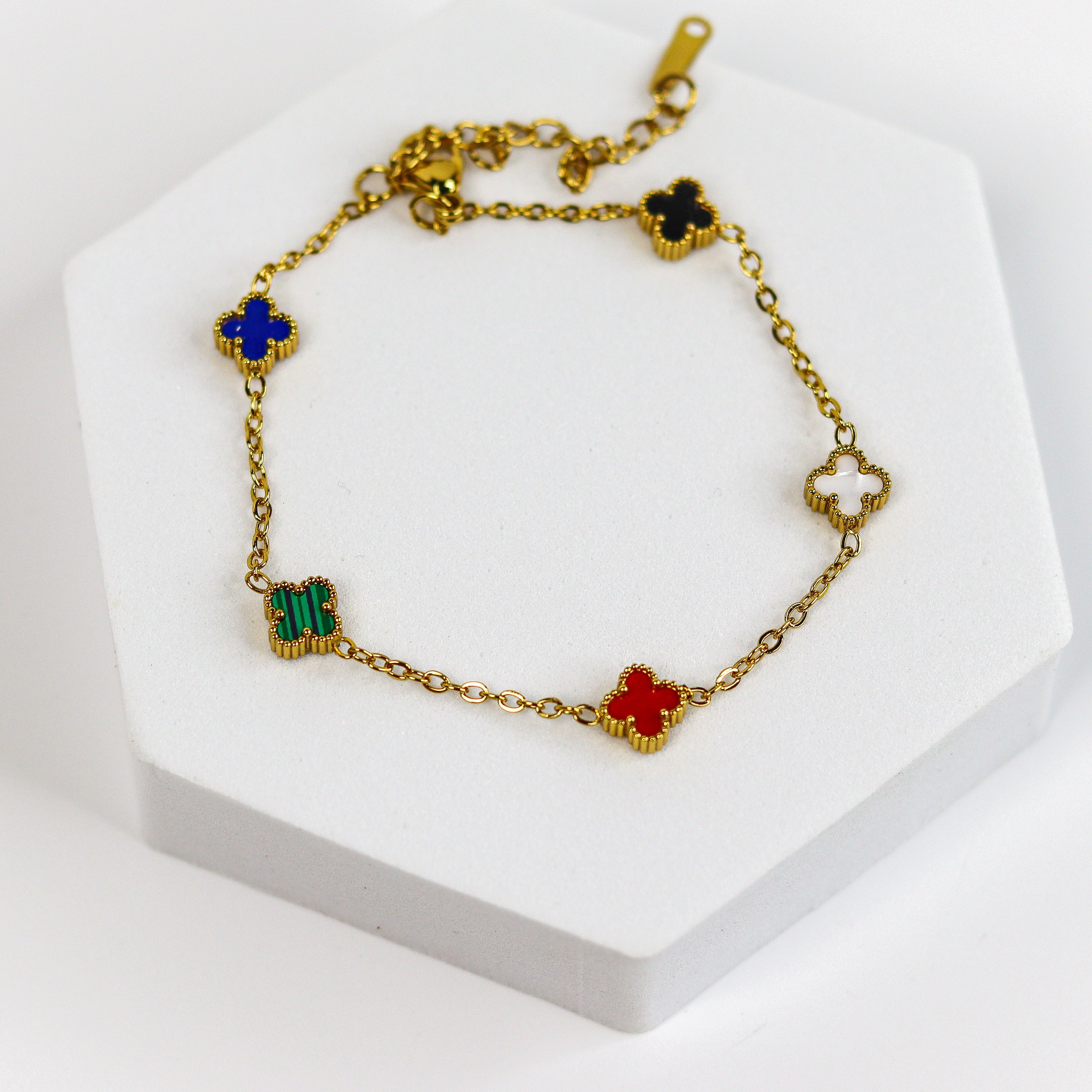 Mini Multi Color Clover Chain Bracelet