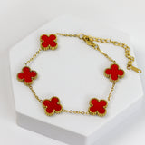 Ruby Red Clover Chain Bracelet