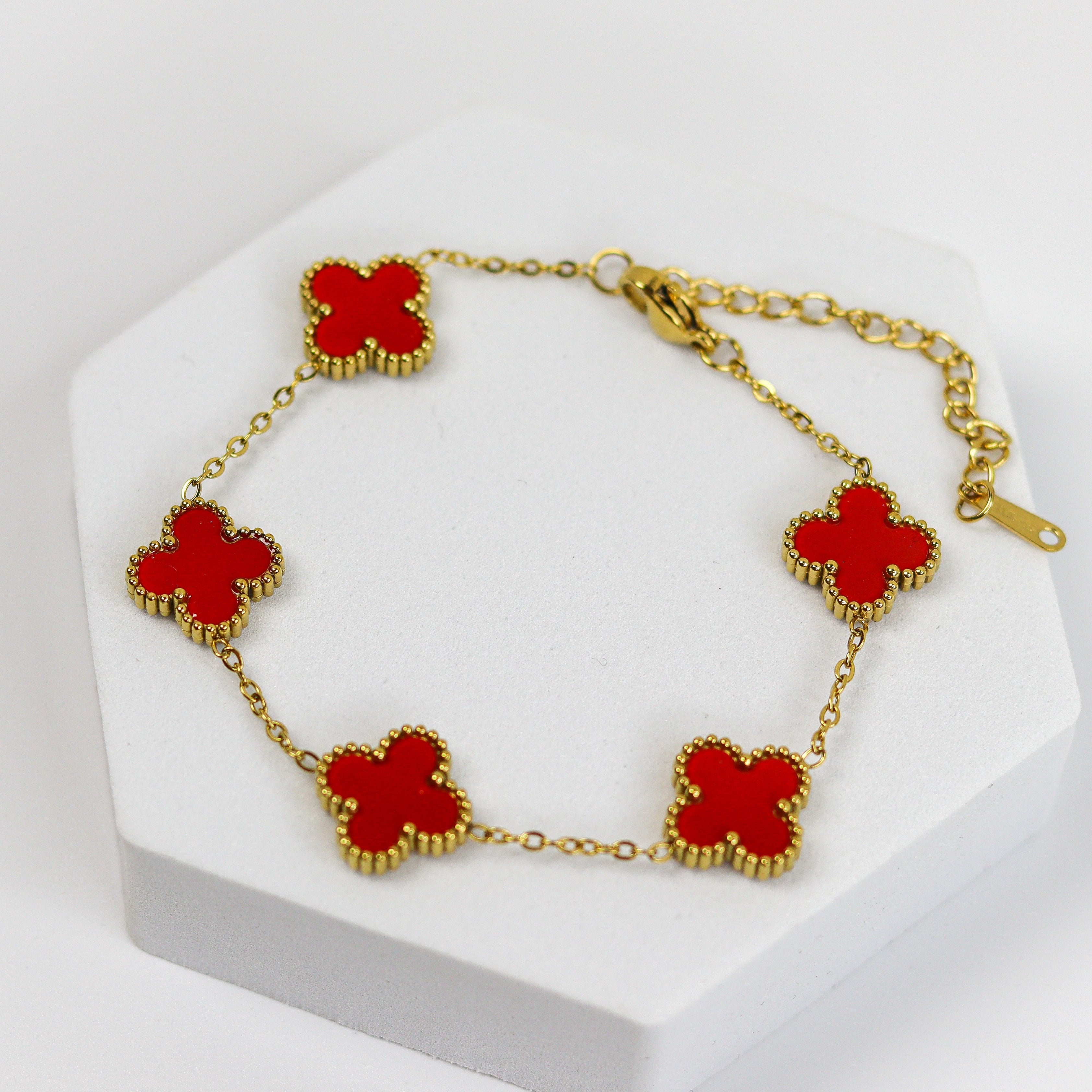 Ruby Red Clover Chain Bracelet