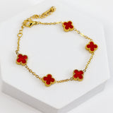 Ruby Red Clover Chain Bracelet