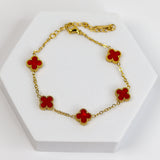 Ruby Red Clover Chain Bracelet