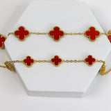 Ruby Red Clover Chain Bracelet