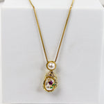 Gold Floral Pearl Pendant Necklace