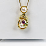 Gold Floral Pearl Pendant Necklace