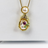 Gold Floral Pearl Pendant Necklace
