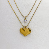 Double Chain Solitaire Heart Necklace