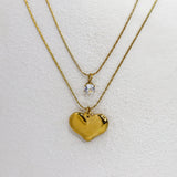 Double Chain Solitaire Heart Necklace