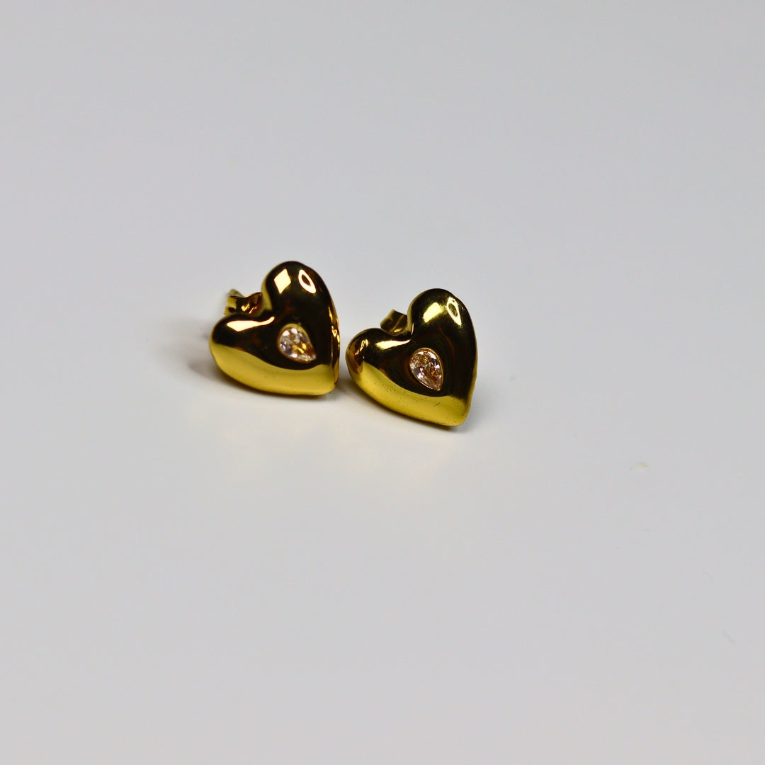 Minimal Stone Heart Earrings - Adorn-iq