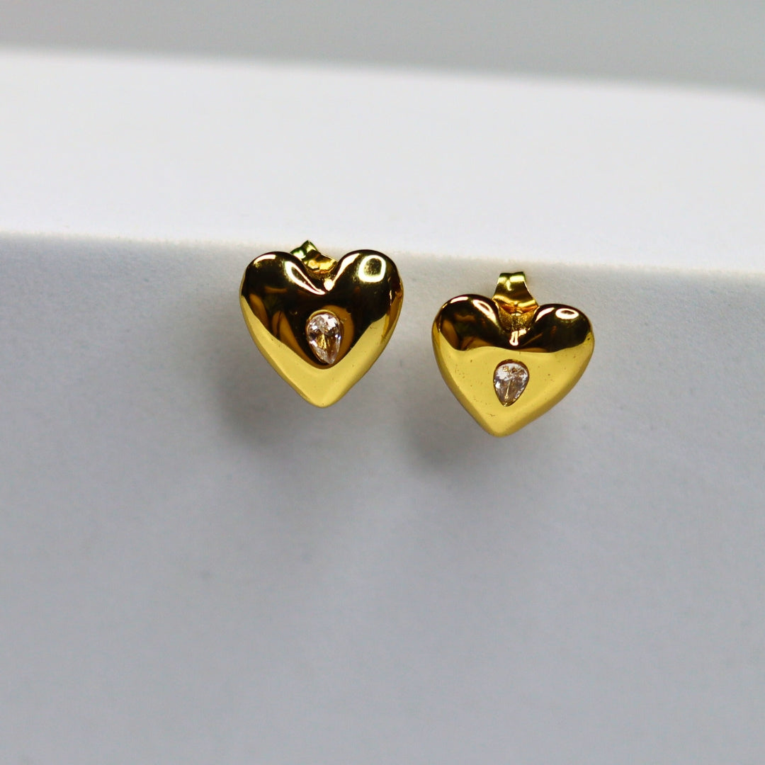 Minimal Stone Heart Earrings - Adorn-iq