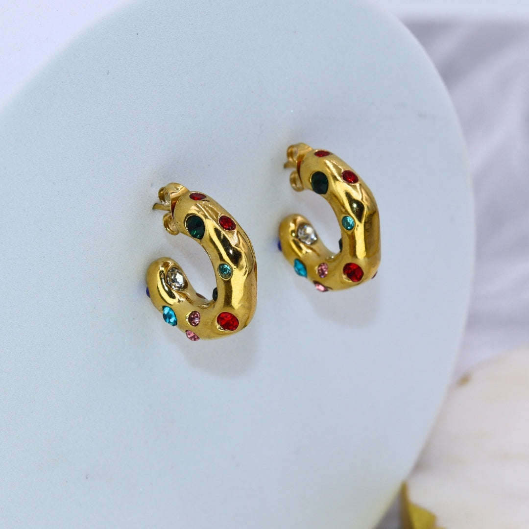 Multi-Colour Stone Half Hoops - Adorn-iq