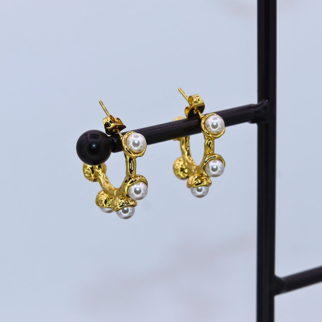 Pearl Ball Half Hoops - Adorn-iq