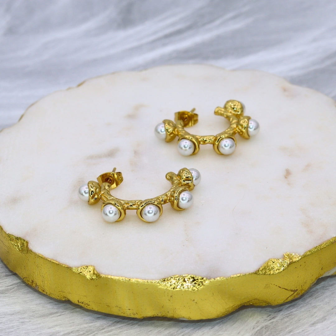Pearl Ball Half Hoops - Adorn-iq