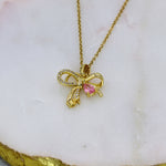 Pink Crystal Bow Necklace - Adorn-iq