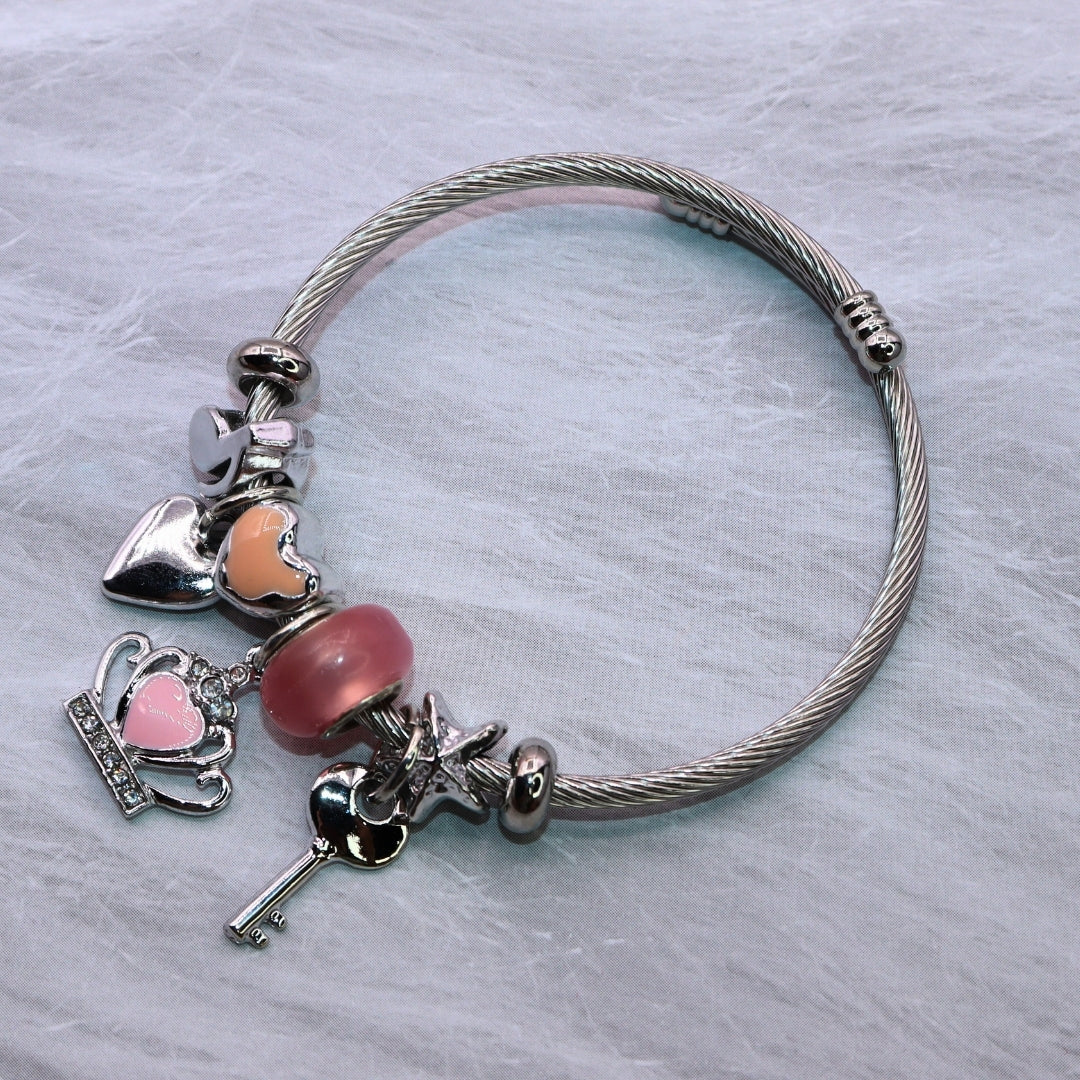 Pink Heart Charm Bracelet - Adorn-iq